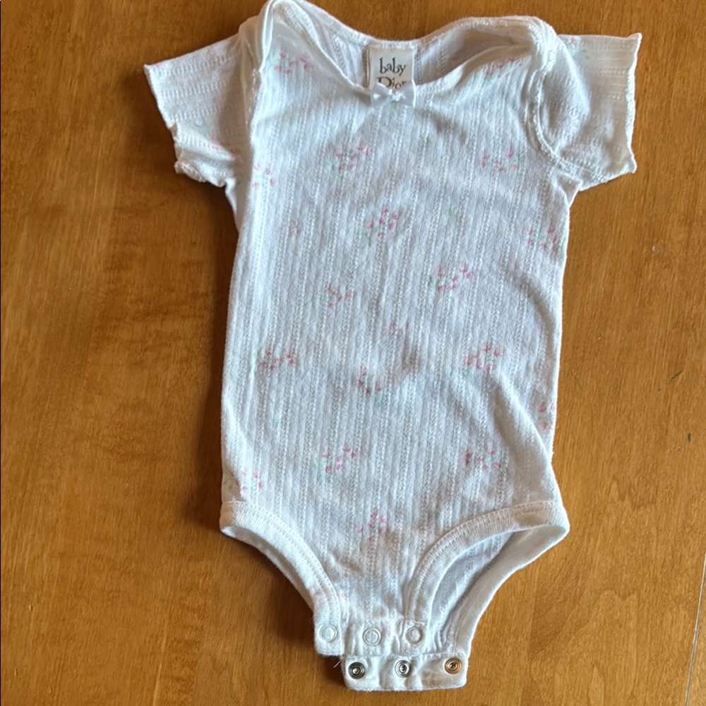 Baby Dior Onesie in White with Pink Accents